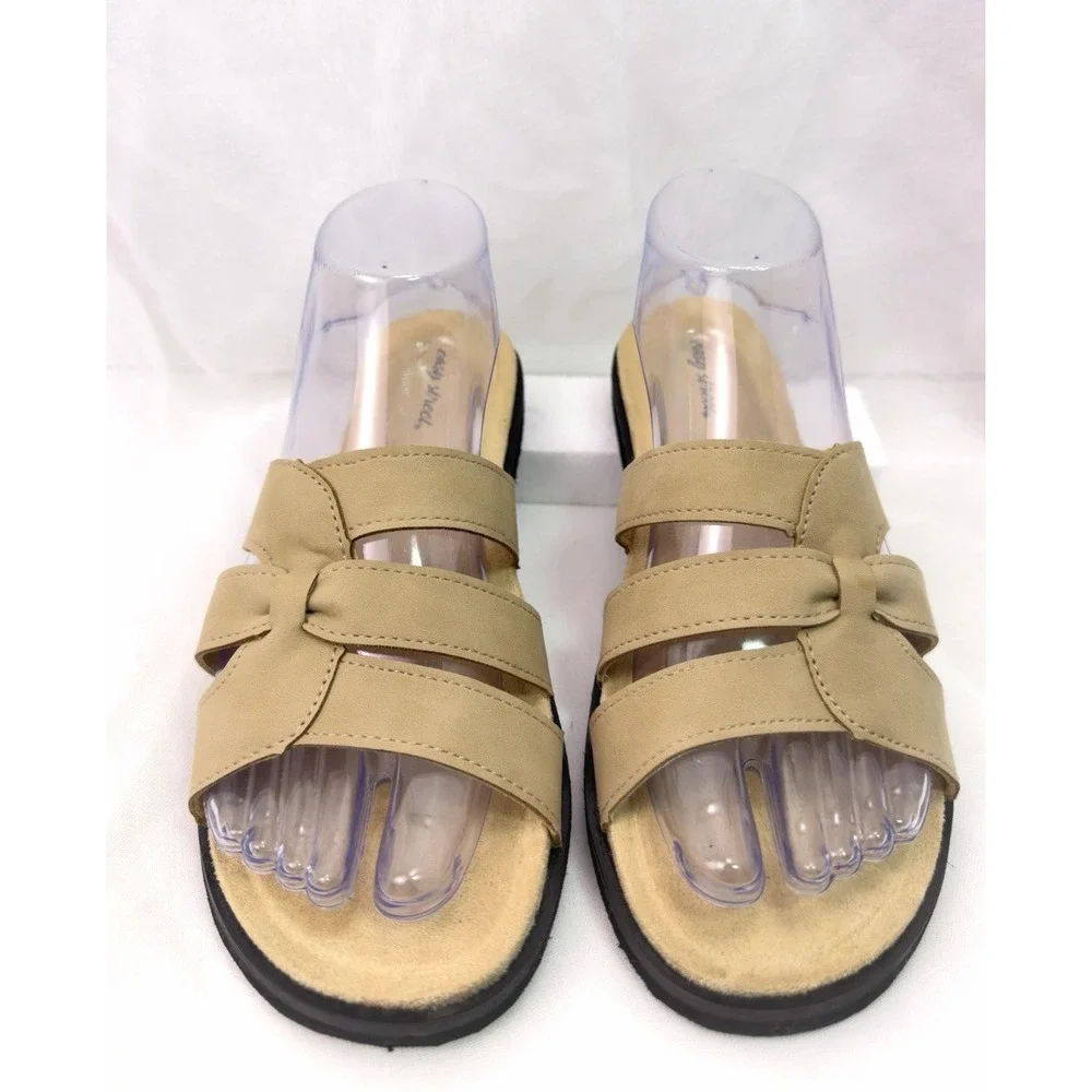 Easy Street Skai Slide Sandals Womens 8.5M Beige Comfort Slip On‎ NWOB